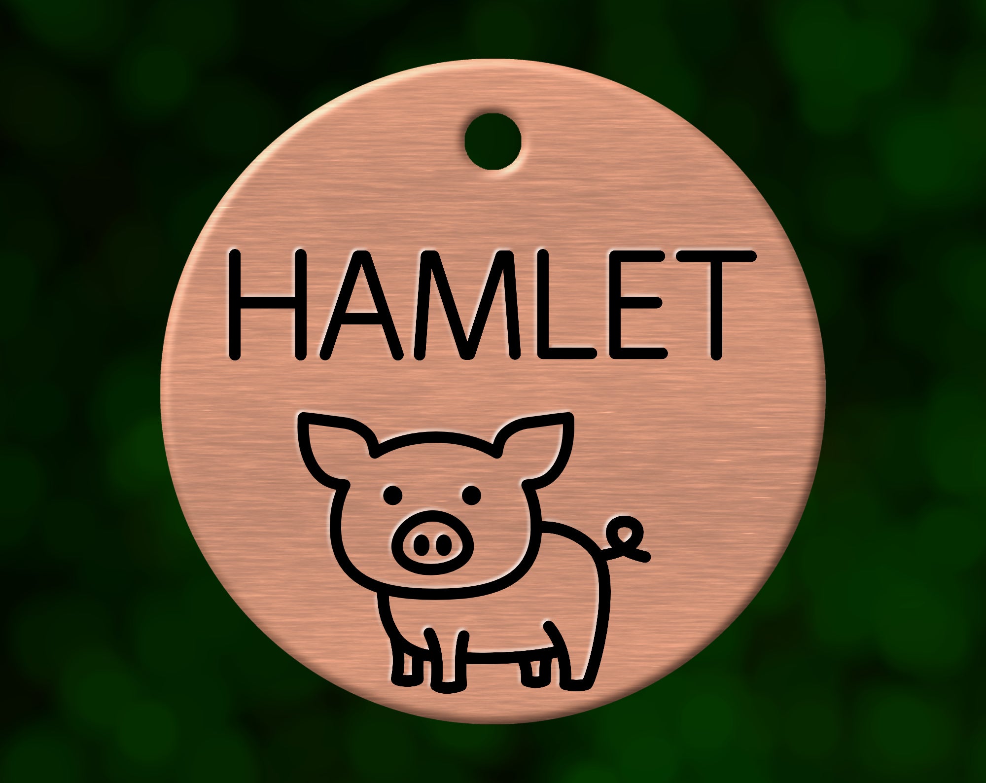 Pig dog tag with name Hamlet