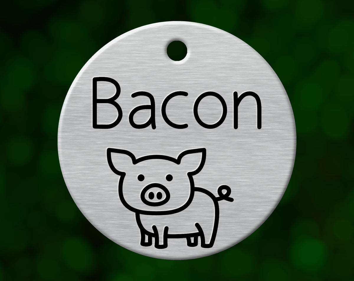 Pig dog tag with name Bacon